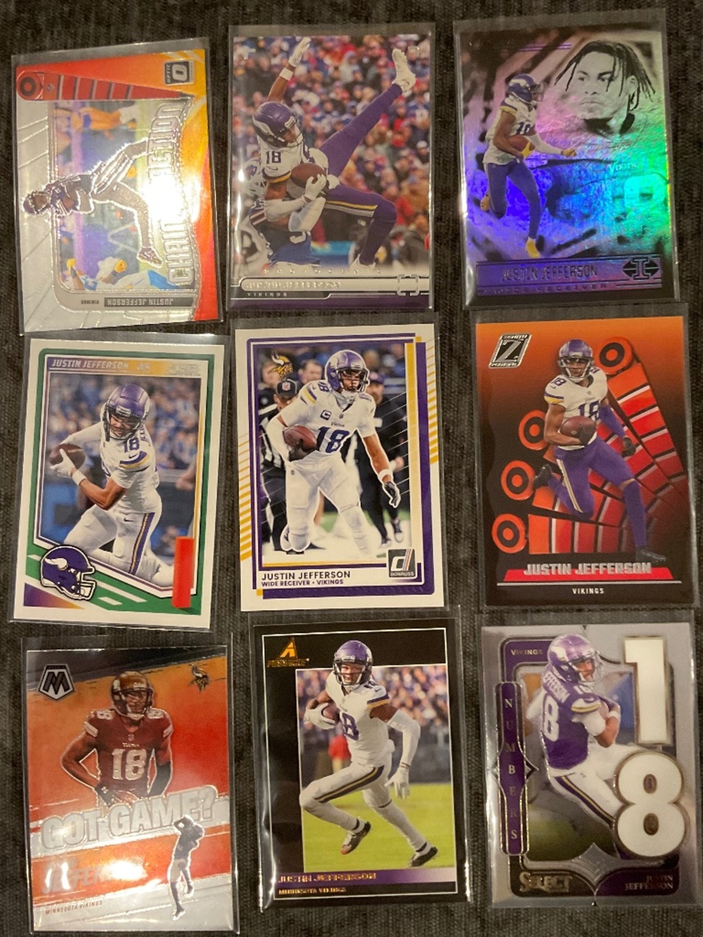 Justin Jefferson 9 Card Lot: Illusions, Score, Select, Optic, Zenith, Mosaic